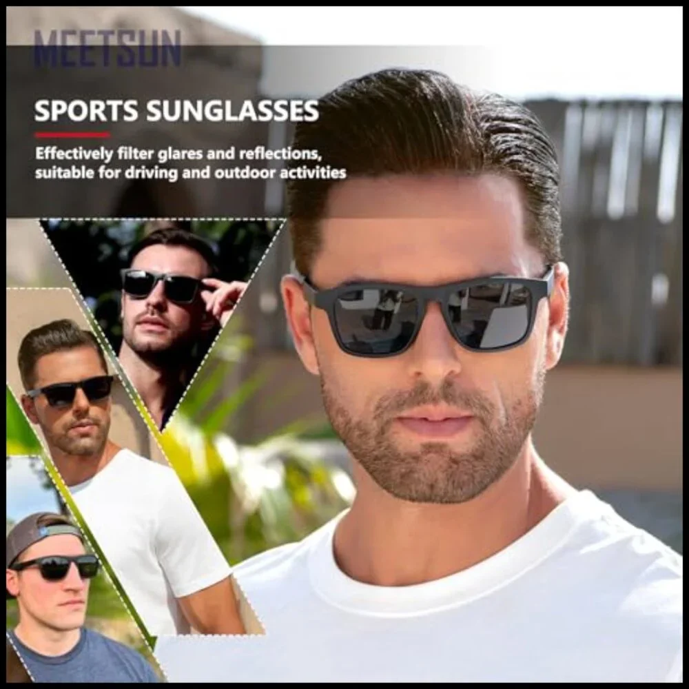 Polarized Sunglasses with UV400 Protection, Square Frame, Sport Driving Fishing